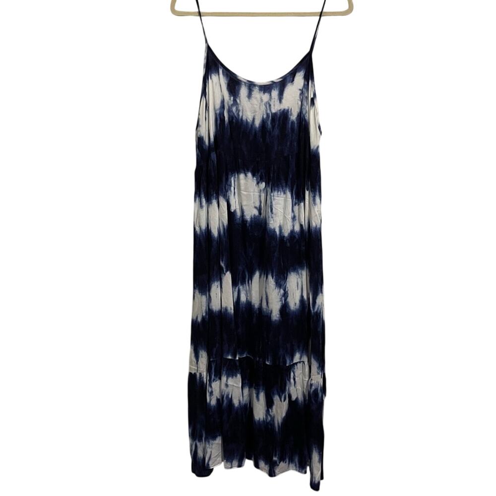 Chris & Carol Plus Navy Blue Tie Dye Spaghetti Strap Summer Dress Tiered Midi 1X